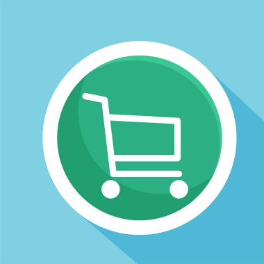 Alışveriş arabası düz ikon vektör çizim sembolü izole şablon. Alışveriş simgesi vektör illüstrasyon logo şablonu herhangi bir amaç için izole edildi.