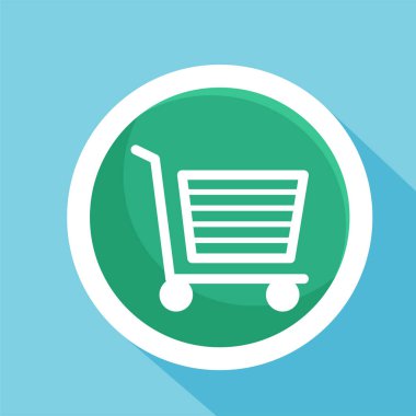 Alışveriş arabası düz ikon vektör çizim sembolü izole şablon. Alışveriş simgesi vektör illüstrasyon logo şablonu herhangi bir amaç için izole edildi.