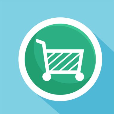 Alışveriş arabası düz ikon vektör çizim sembolü izole şablon. Alışveriş simgesi vektör illüstrasyon logo şablonu herhangi bir amaç için izole edildi.