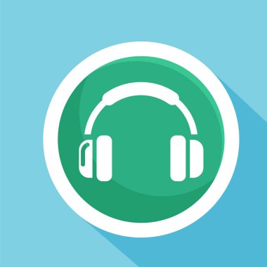 Kulaklık yassı ikon vektör illüstrasyon sembolü izole şablon. Herhangi bir amaç için izole edilmiş kulaklık simgesi vektör çizim logo şablonu.