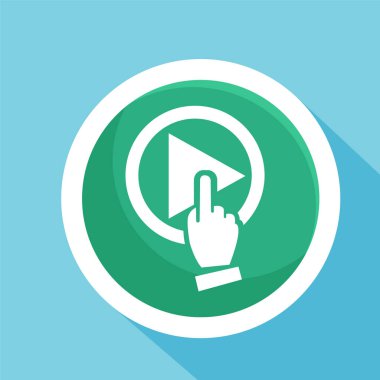 Parmak oynatma düğmesine bas düz simge vektör illüstrasyon sembolü izole edilmiş şablon. işaret parmağı oynat düğmesine bas simge vektör illüstrasyon logo şablonu herhangi bir amaç için izole edildi.