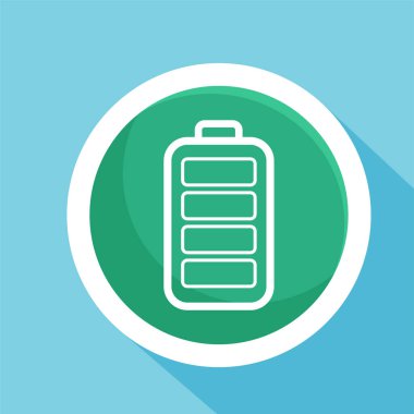 Tam güç bataryası düz vektör illüstrasyon sembolü izole şablon. Herhangi bir amaç için izole edilmiş şarj güç bataryası vektör illüstrasyon logo şablonu.