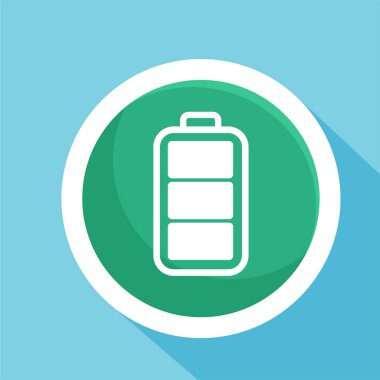 Tam güç bataryası düz vektör illüstrasyon sembolü izole şablon. Herhangi bir amaç için izole edilmiş şarj güç bataryası vektör illüstrasyon logo şablonu.