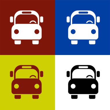 Okul servisi simgesi vektör illüstrasyon sembolü izole şablon. Herhangi bir amaç için izole edilmiş otobüs simgesi vektör illüstrasyon logo şablonu.