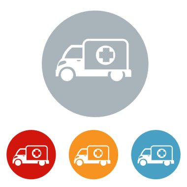 Ambülans kamyonu logo ikonu vektör illüstrasyon şablonu izole edildi. Herhangi bir amaç için ambulans simgesi vektör illüstrasyon logo şablonu.