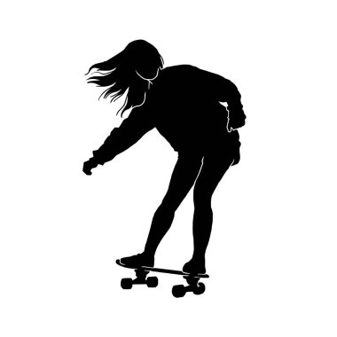 Kaykay yapan güzel bir kadının vektör silueti