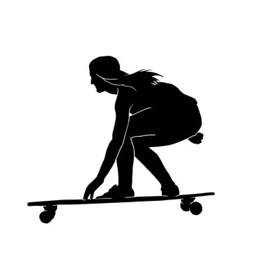 Kaykay yapan güzel bir kadının vektör silueti