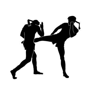 Beyaz arka planda erkek Muay Thai dövüş sanatları sporcusunun vektör çizimi