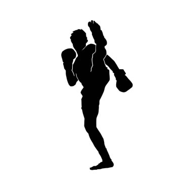 Beyaz arka planda erkek Muay Thai dövüş sanatları sporcusunun vektör çizimi