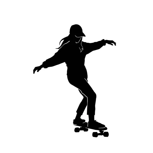 Silueta Vectorială Unei Femei Frumoase Care Joacă Skate Board — Vector de stoc