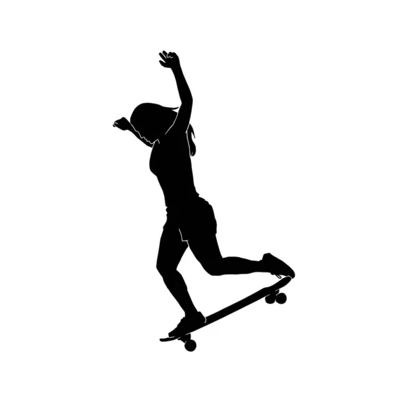 Silhouette Vectorielle Belle Femme Jouant Skate Board — Image vectorielle