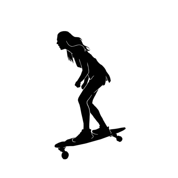 Vector Silhouette Beautiful Woman Playing Skate Board — Stock Vector