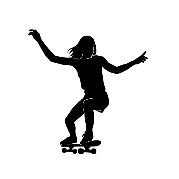 Sílhueta Vetor Mulher Bonita Jogando Skate Board — Vetor de Stock