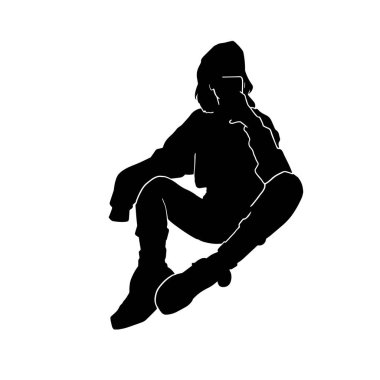 Selfie çeken genç bir kadının vektör silueti.