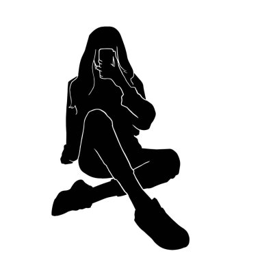 Selfie çeken genç bir kadının vektör silueti.