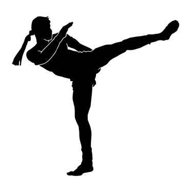 Beyaz arka planda erkek Muay Thai dövüş sanatları sporcusunun vektör çizimi