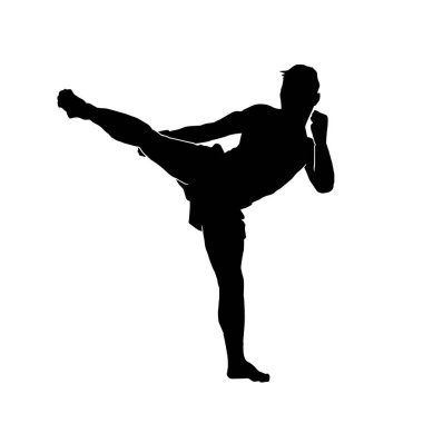 Beyaz arka planda erkek Muay Thai dövüş sanatları sporcusunun vektör çizimi