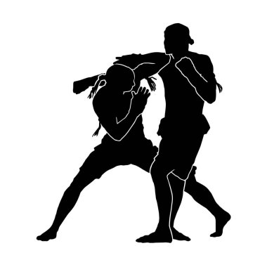 Beyaz arka planda erkek Muay Thai dövüş sanatları sporcusunun vektör çizimi