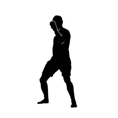 Beyaz arka planda erkek Muay Thai dövüş sanatları sporcusunun vektör çizimi