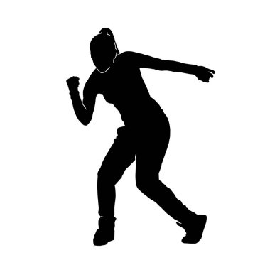 Genç bayan hip hop dansçısı, beyaz arka planda aşırı hareketli vektör silueti var.