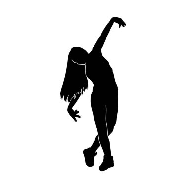 Genç bayan hip hop dansçısı, beyaz arka planda aşırı hareketli vektör silueti var.