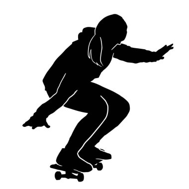 Beyaz arkaplanda kadın kaykaycı vektör silueti