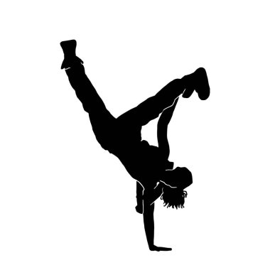 Genç bayan hip hop dansçısı, beyaz arka planda aşırı hareketli vektör silueti var.