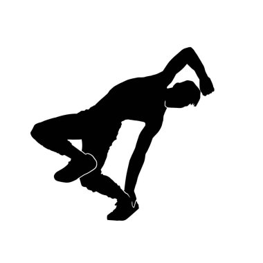 Genç hip-hop dansçısı, beyaz arka planda aşırı hareketli vektör silueti var.