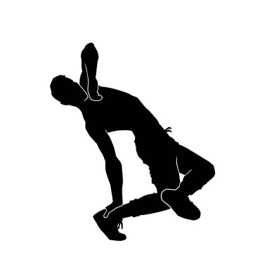 Genç hip-hop dansçısı, beyaz arka planda aşırı hareketli vektör silueti var.