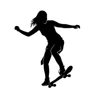 Beyaz arkaplanda kadın kaykaycı vektör silueti