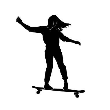 Beyaz arkaplanda kadın kaykaycı vektör silueti