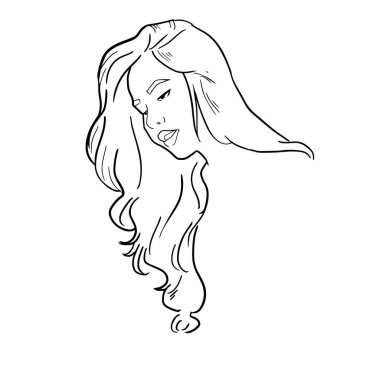 Uzun saçlı güzel kadın yüz çizimi çizimi