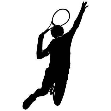 Beyaz arka planda bir erkek tenisçinin vektör silueti