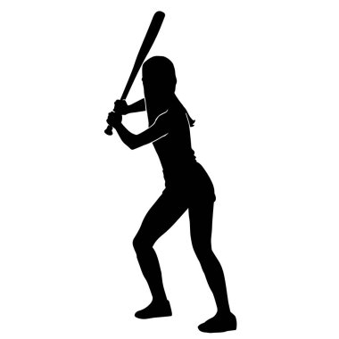 Kadın beyzbol sopası silueti. Tahta sopalı bir beyzbol kızı silueti..