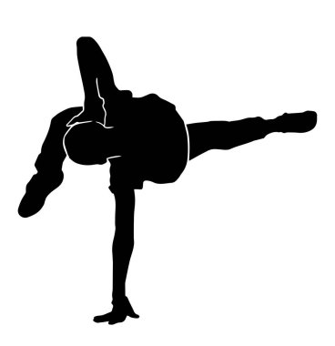 Genç hip-hop dansçısı, beyaz arka planda aşırı hareketli vektör silueti var.