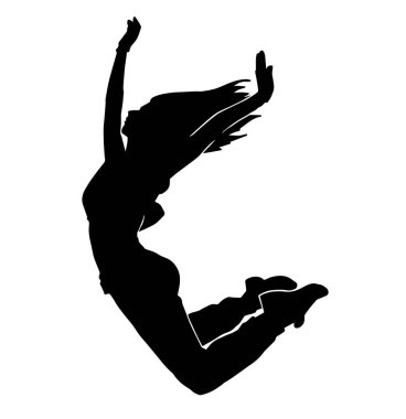 Genç hip-hop dansçısı, beyaz arka planda aşırı hareketli vektör silueti var.