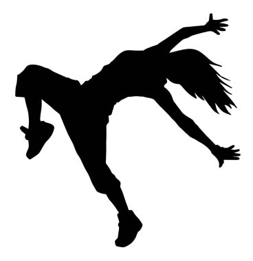 Genç hip-hop dansçısı, beyaz arka planda aşırı hareketli vektör silueti var.