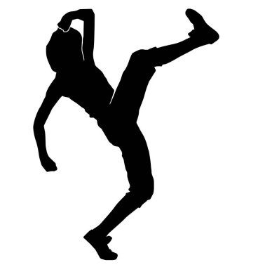 Genç hip-hop dansçısı, beyaz arka planda aşırı hareketli vektör silueti var.