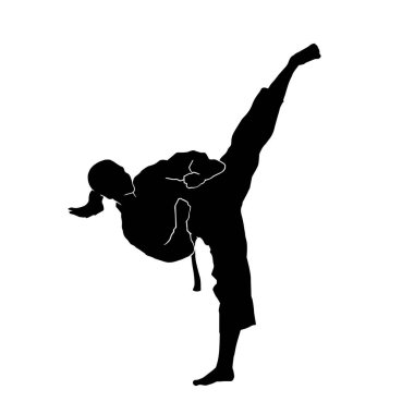 Dövüş sanatları atleti vektör silueti beyaz arkaplanda kimono giysisi giyiyor