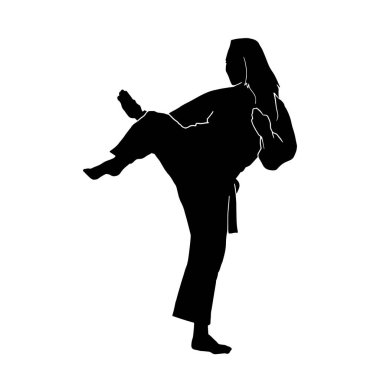 Dövüş sanatları atleti vektör silueti beyaz arkaplanda kimono giysisi giyiyor