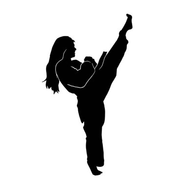 Dövüş sanatları atleti vektör silueti beyaz arkaplanda kimono giysisi giyiyor