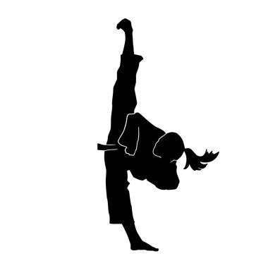 Dövüş sanatları atleti vektör silueti beyaz arkaplanda kimono giysisi giyiyor