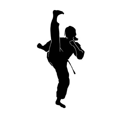 Dövüş sanatları atleti vektör silueti beyaz arkaplanda kimono giysisi giyiyor