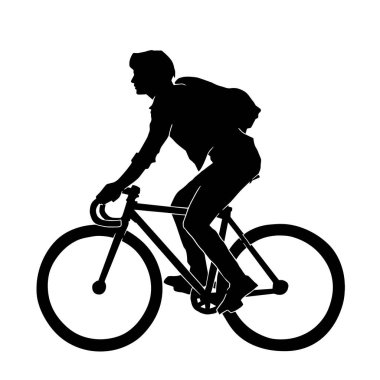 Beyaz arka planda bisiklet süren bir kişinin vektör silueti