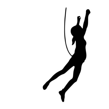 Beyaz arka planda kadın kaya tırmanışı atleti vektör silueti