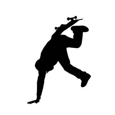 Beyaz arkaplanda erkek kaykaycı vektör silueti