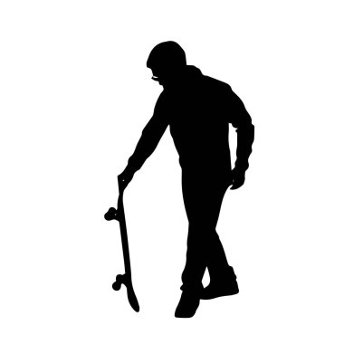 Beyaz arkaplanda erkek kaykaycı vektör silueti