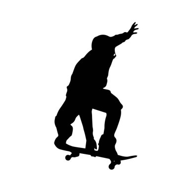 Beyaz arkaplanda erkek kaykaycı vektör silueti
