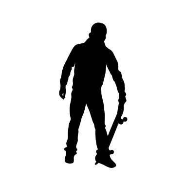 Beyaz arkaplanda erkek kaykaycı vektör silueti