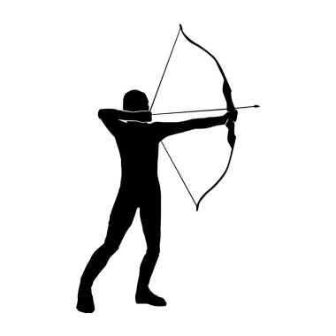 Kadın okçu savaşçı silueti geleneksel bir okla hedefe nişan alıyor.